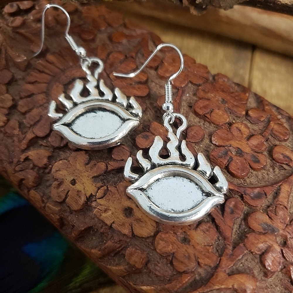 Occult Flaming Eye earrings Lucky EVIL EYE 666 Demon Flame Horror earrings Goth